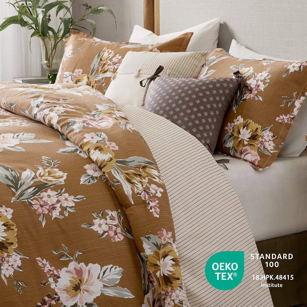 7-Piece Queen Vin  Floral Comforter Set, Terracotta Media 3