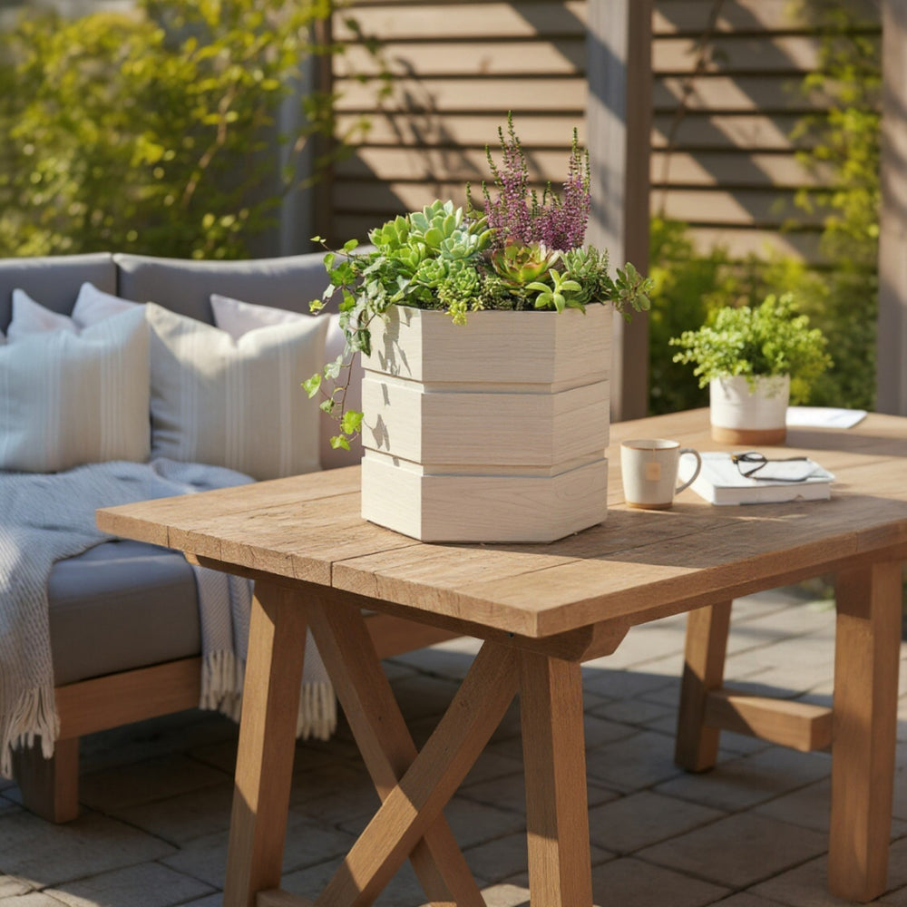 Hexagon Terrace Planter Box Tall - Ash Brown Media 2