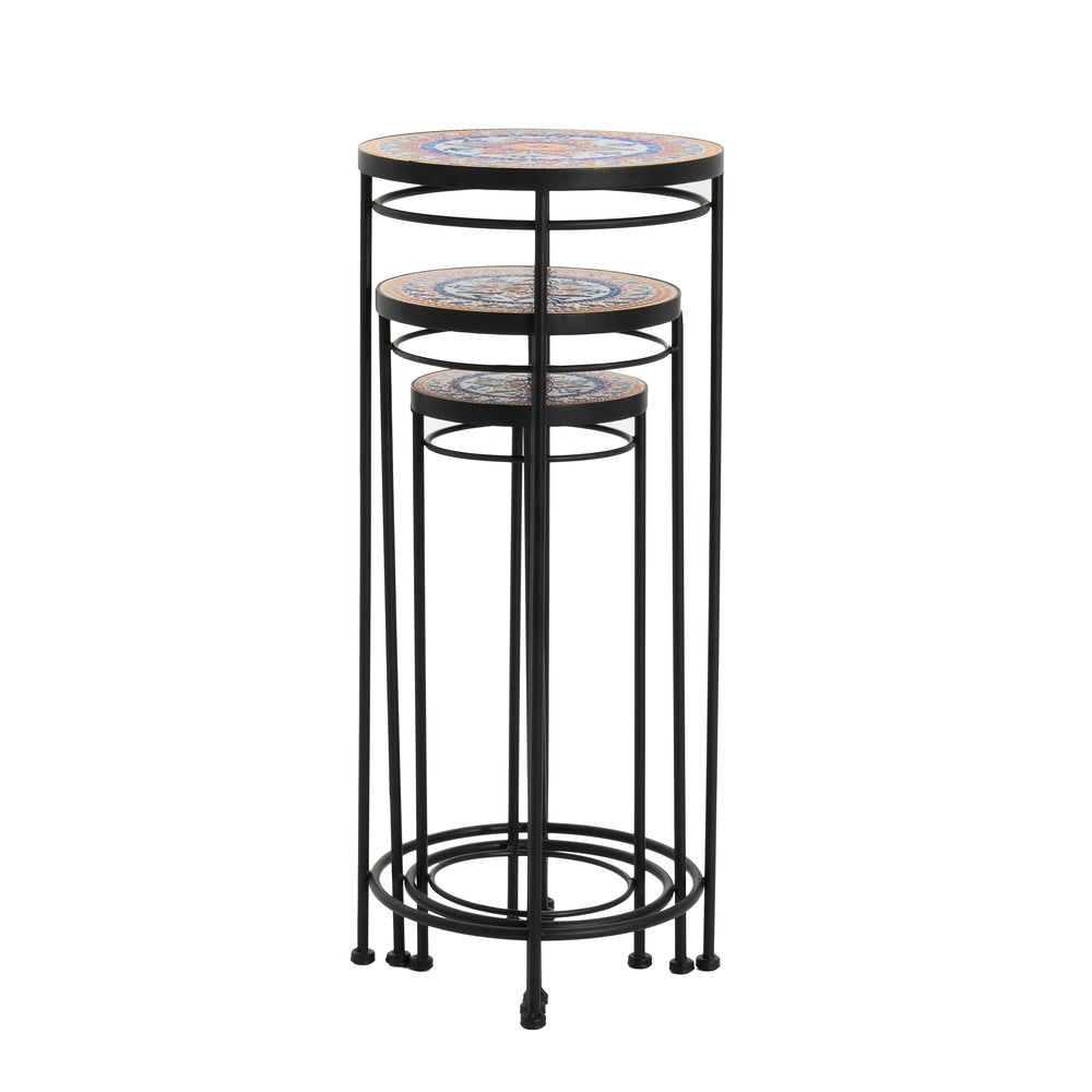 Wesley Ceramic Tile Plant Stand Set with Durable Iron Frame in Black and Red Media 13