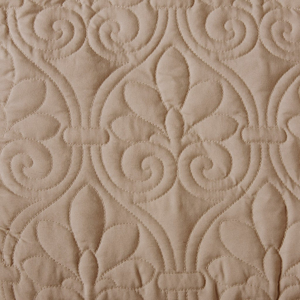 3 Piece Split Corner Pleated Quilted Bedspread Khaki King Media 7