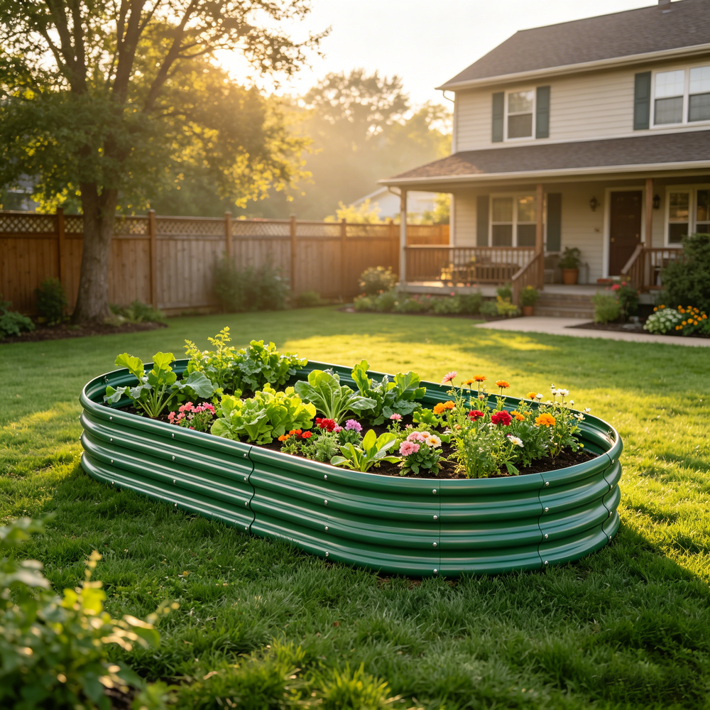 Galvanized Raised Garden Bed 8x4x1ft - Heavy Duty Metal Planter Box for Vegetables, Herbs & Flowers, Rust-Proof Outdoor Garden Bed with Large Capacity, Green, 1PCS Media 4