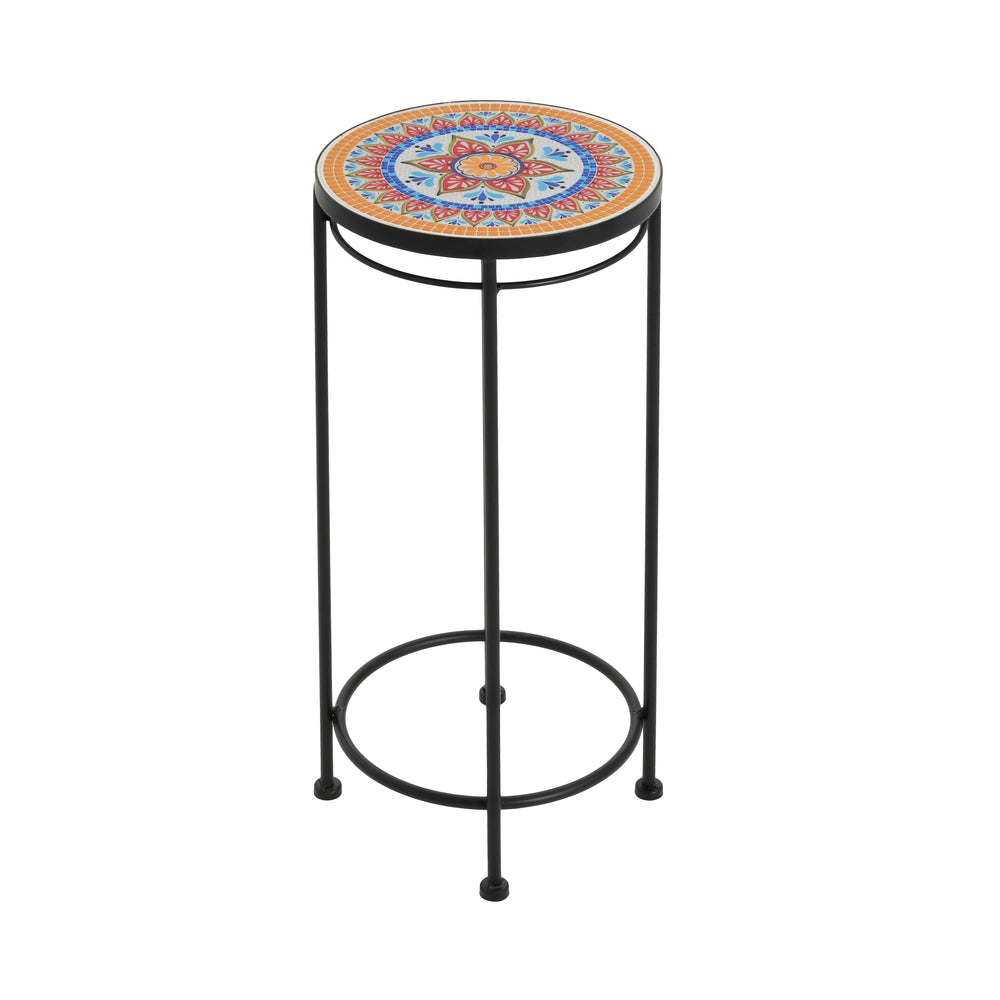 Wesley Ceramic Tile Plant Stand Set with Durable Iron Frame in Black and Red Media 5