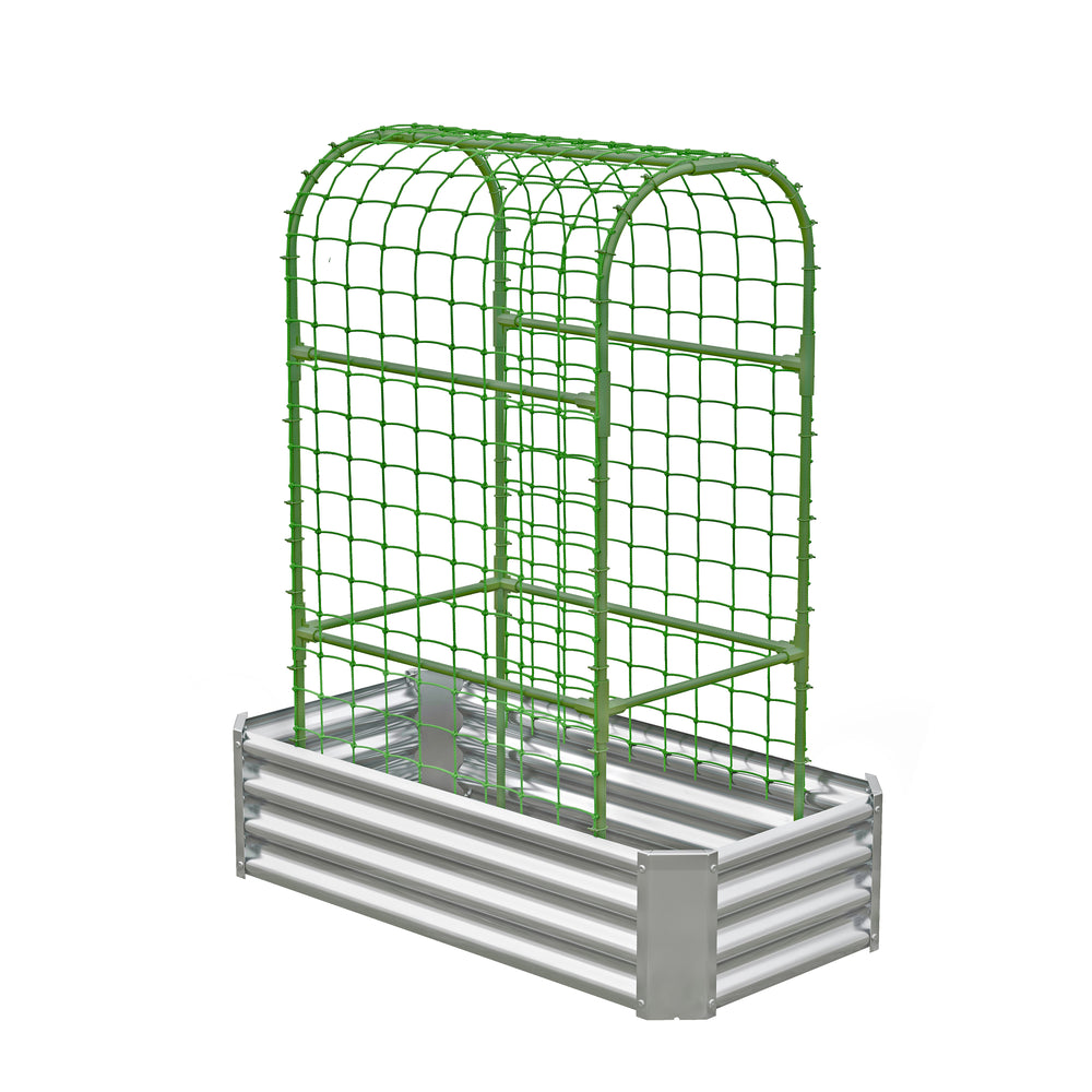 2-in-1 Raised Garden Bed with Trellis - 59' Tall Arch Planter Box for Climbing Plants, Outdoor Galvanized Metal Gardening Bed for Vegetables, Fruits, Flowers (Silver, 4x2x1 Ft) Media 13