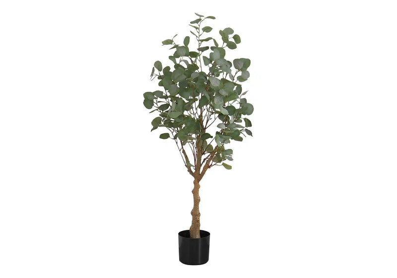 Artificial Plant, 46' Tall, Eucalyptus Tree, Indoor, Faux, Fake, Floor, Greenery, Potted, Decorative, Green Leaves, Black Pot