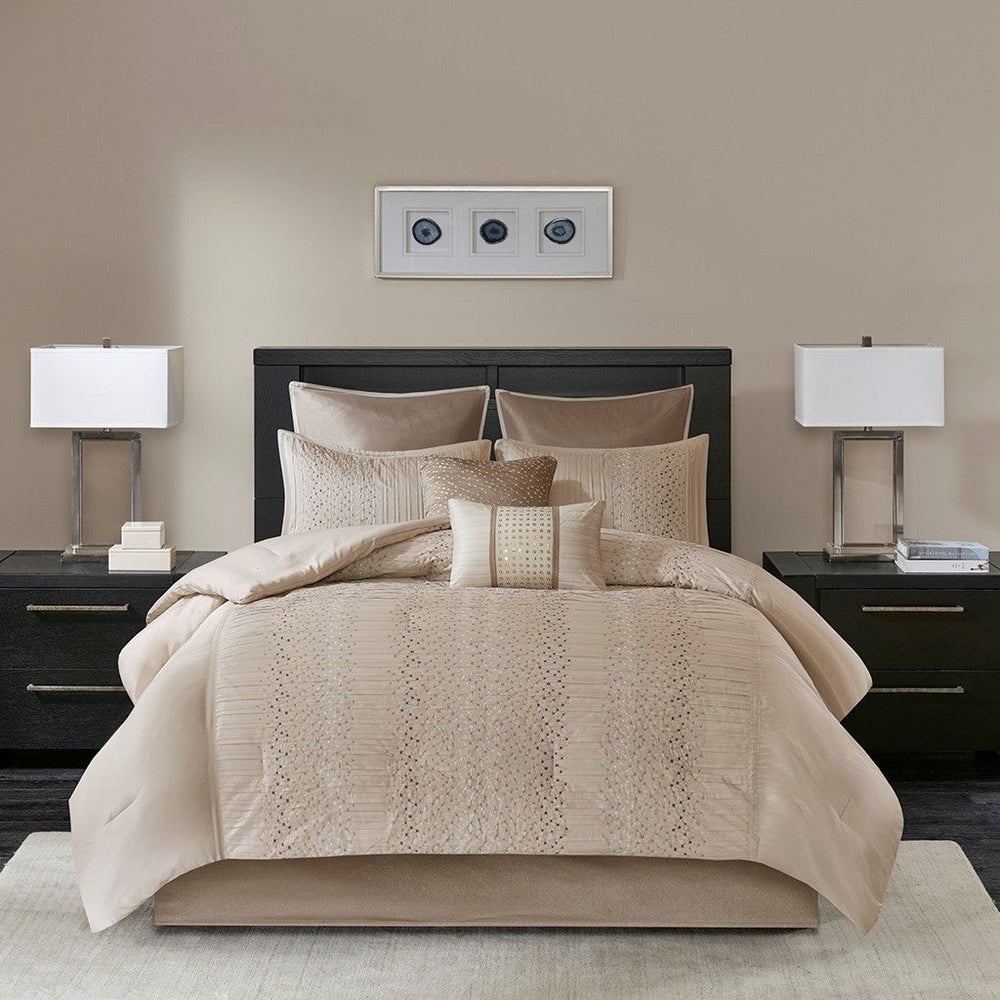 8 Piece Embroidered Comforter Set Natural Cal King Media 7