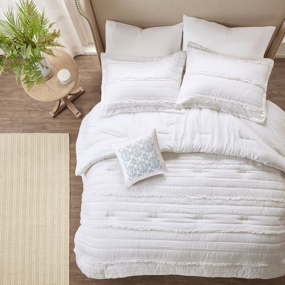 5 Piece   Ruffled Comforter Set White Cal King Media 12