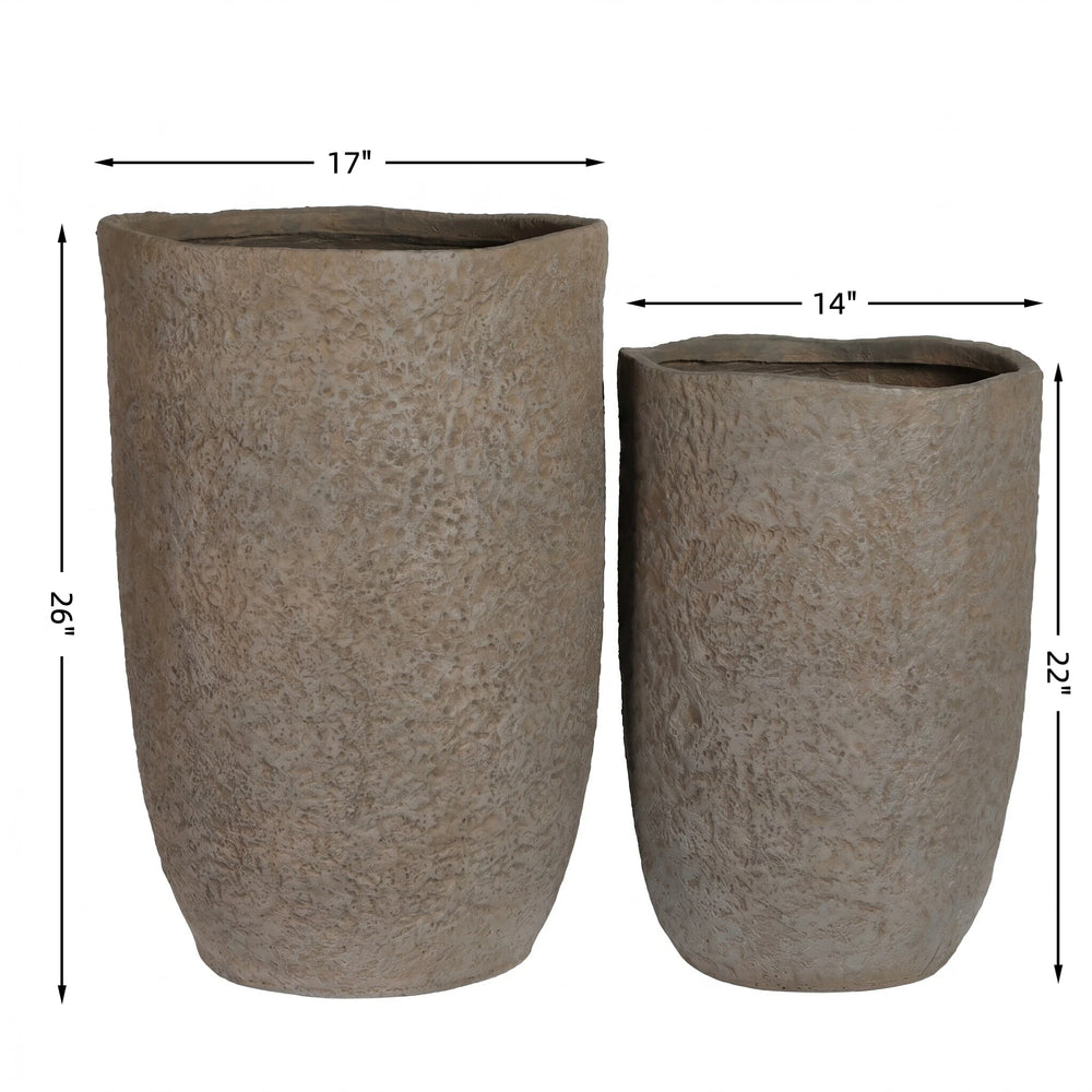 Round Concrete Planter Set of 2, Large Outdoor Indoor Handmade Rustic Decorative Planter Pots Containers with Drainage Holes for Home Garden Patio, 14' x 22' & 17' x 26' (Coffee) Media 7