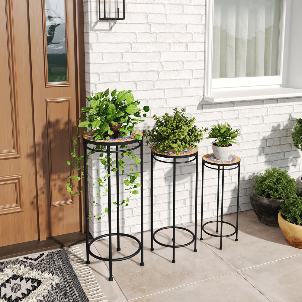 Wesley Ceramic Tile Plant Stand Set with Durable Iron Frame in Black and Red Media 2