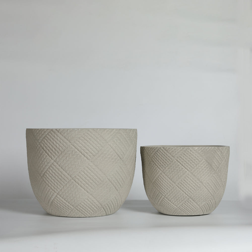 Round Concrete Planter Set of 2, Large Outdoor Indoor Handmade Rustic Decorative Planter Pots with Drainage Holes for Home Garden Patio, 15' x 11' & 18' x 14'  (grey) Media 9