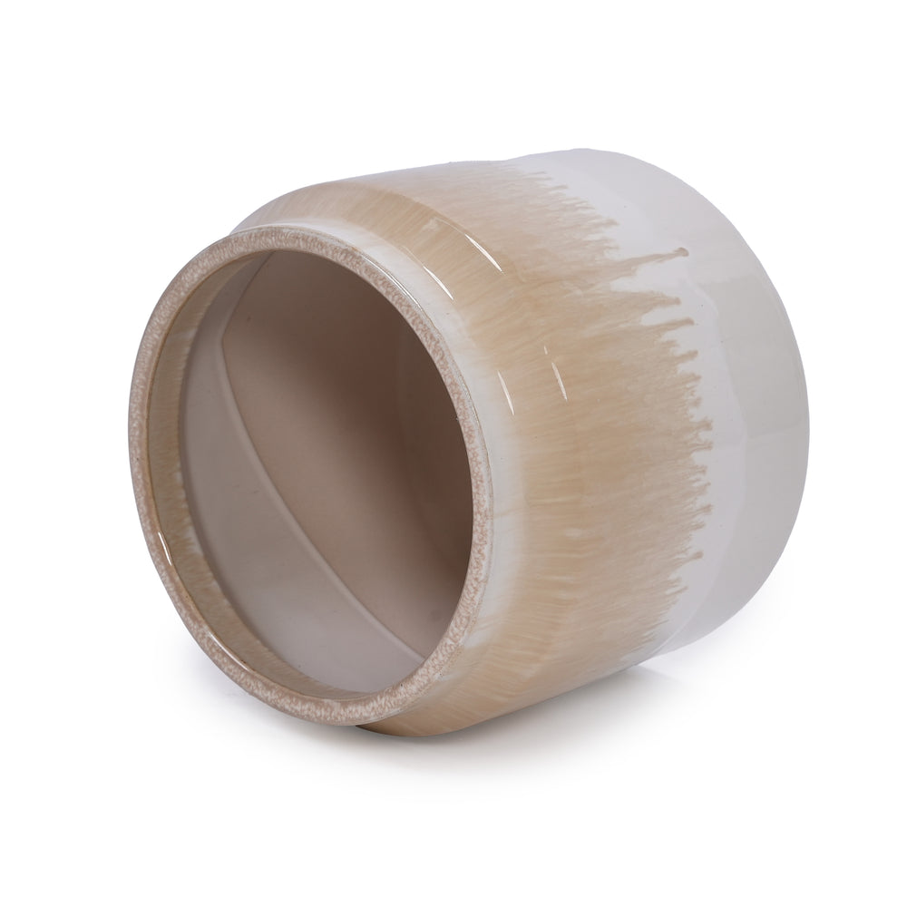 Handmade Non-Porous Ceramic Planter Set of 2, 6' & 8' Diameter, Beige Drip Glaze, for Aquatic Plants Indoor/Outdoor Shelf & Desk Use, Breathable Clay Media 10
