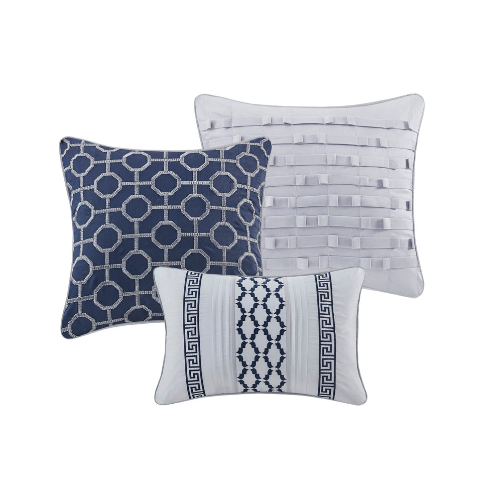 7 Piece Jacquard Comforter Set Navy King Media 7