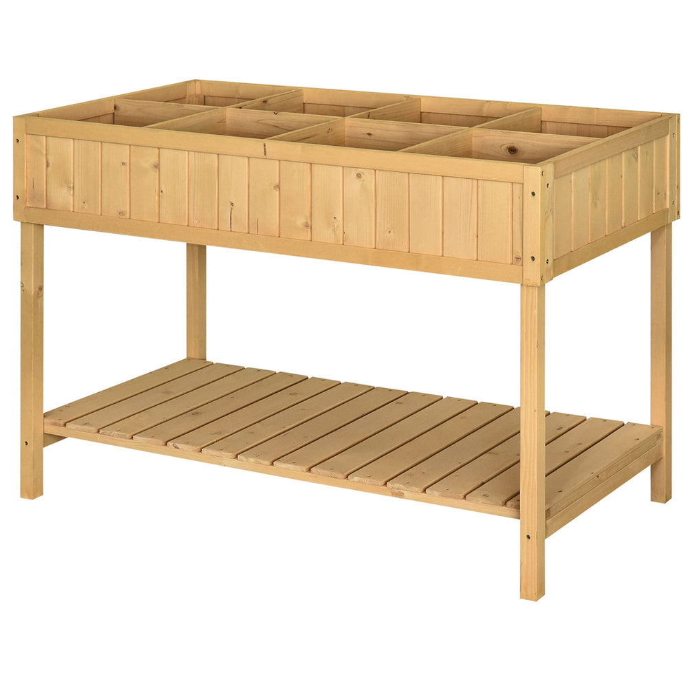 Outsunny 43x18x30in Raised Garden Bed with 8 Pockets and Shelf, Wooden Elevated Planter Box with Legs to Grow Herbs, Vegetables, and Flowers, Natural Media 10