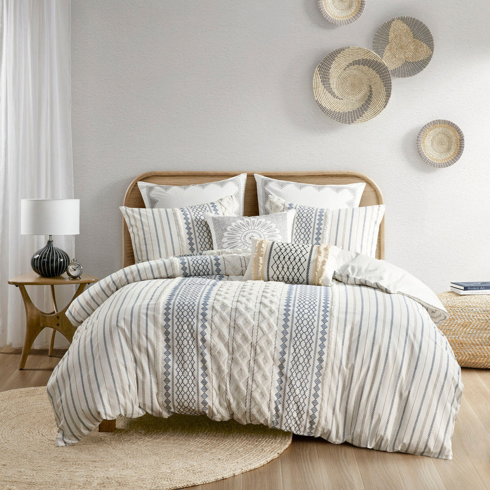 King/Cal King Cotton Printed Duvet Cover Set with Chenille Media 20
