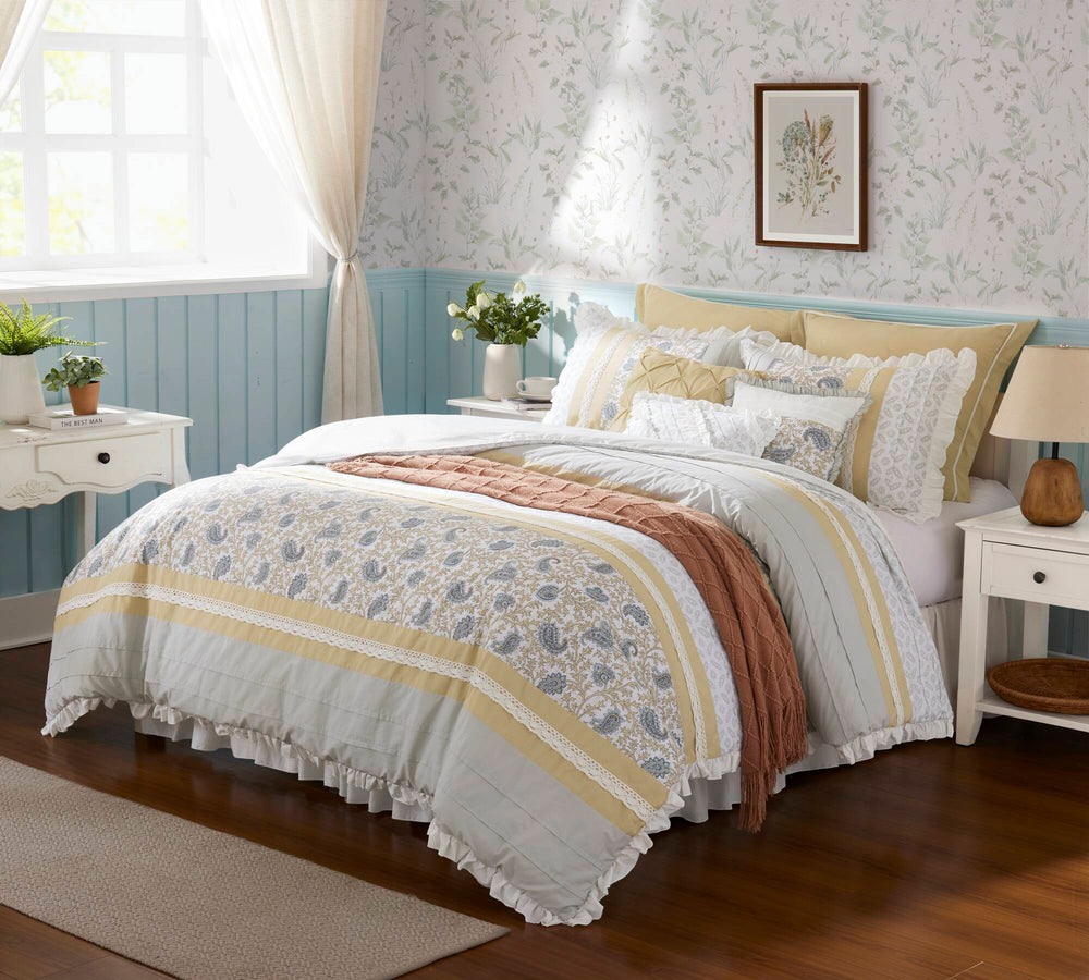 9 Piece Cotton Percale Comforter Set Yellow King Media 15