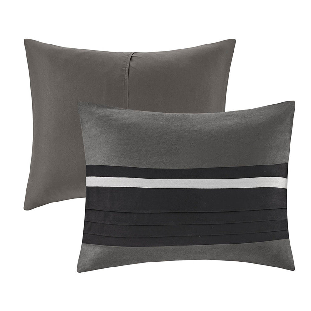 7 PC Pieced Faux Suede Comforter Set Black King Media 9