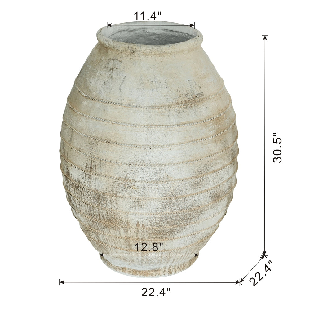 22.4x22.4x30.5' Large Magnesium Flower Pot with Weathered White Finish and Ridged Texture Media 5