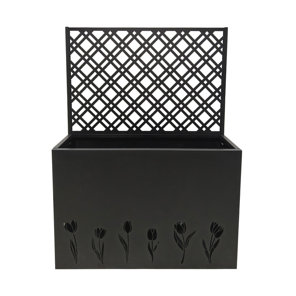 Tall Metal Planter Raised Garden Bed with Trellis 35.5in L x 11.9in W x 47.3in H - Large Flower Box Privacy Screen for Porch, Patio, Garden, Commercial Décor, Tulip Black Media 11