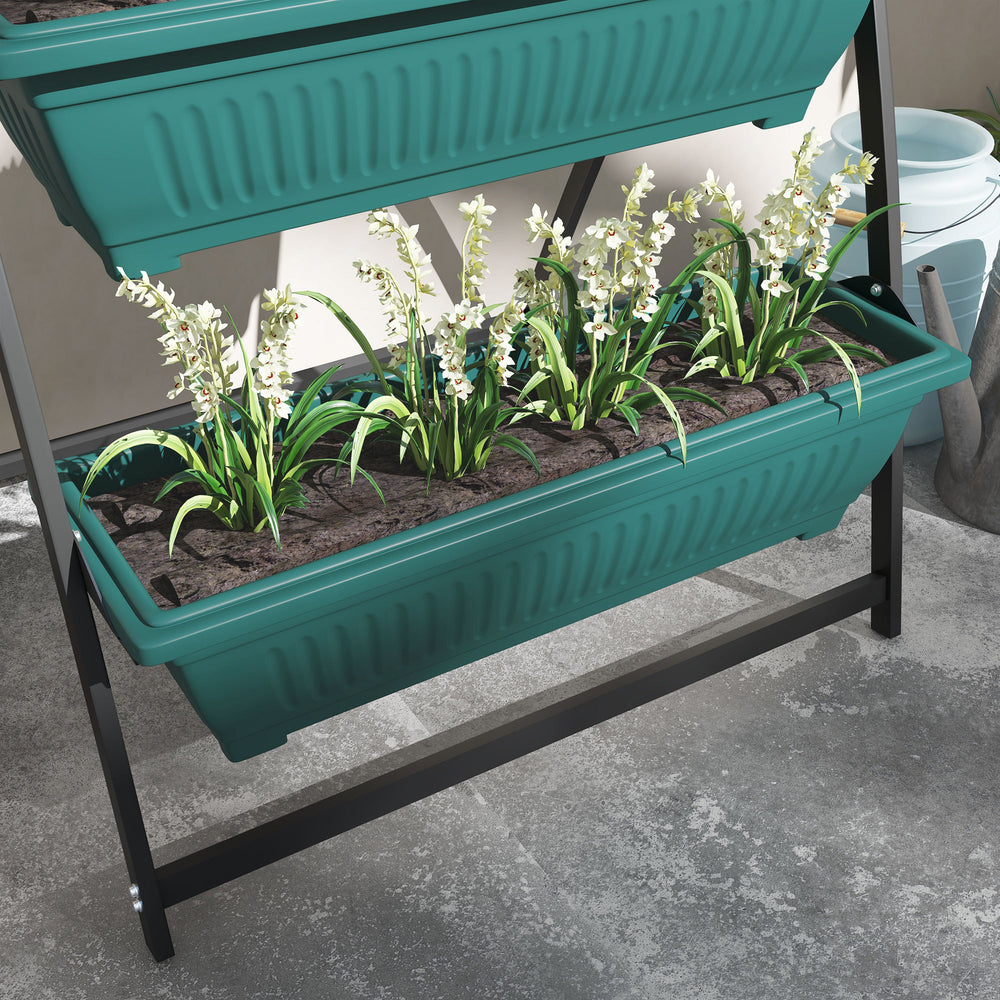 Outsunny Raised Garden Bed, 4 Tier Vertical Garden Planter Set, 4 Outdoor Planter Boxes with Stand, Self Draining Design Elevated Garden for Vegetable, Flowers & Herbs, Green Media 9