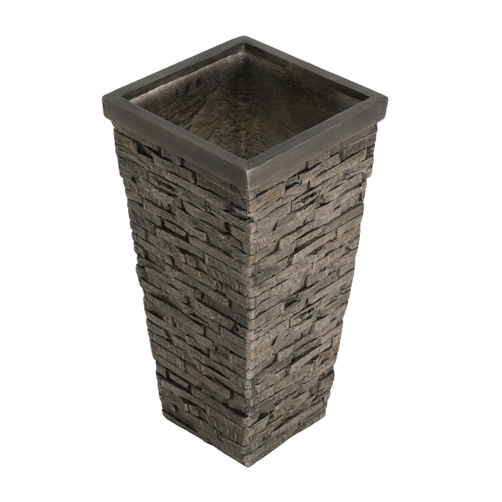 Tall Grey Stone-Effect MGO Planter - Indoor Outdoor Tall Square Plant Pot with Realistic Brick Texture, Weatherproof Heavy-Duty Container for Trees, Shrubs & Large Plants Media 8