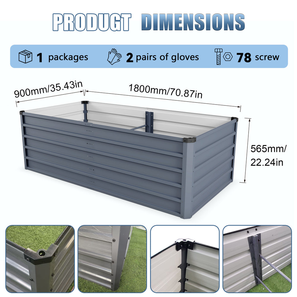 6x3x2 ft Large Raised Garden Bed, Gray Rectangular Galvanized Metal Outdoor Planter with 269 Gallon Capacity and Deep Root Design, Ideal for Growing Vegetables, Flowers and Herbs Media 8