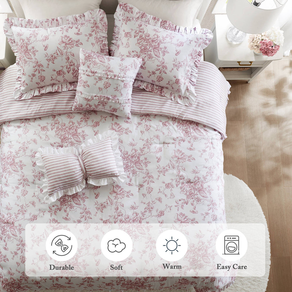 4 Pieces Twin/Twin XL Comforter Set with Decorative Pillows,Pink Media 2