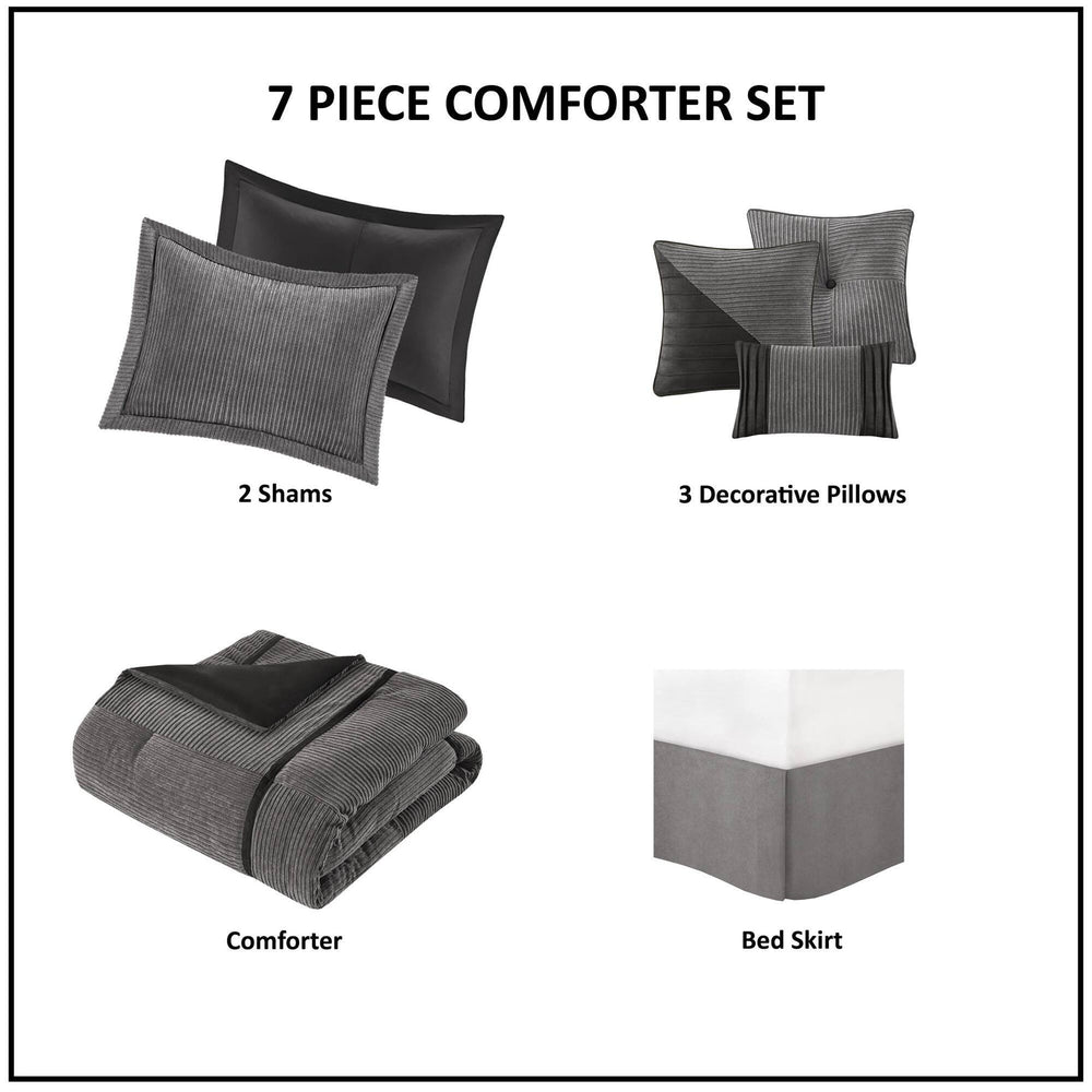 7 Piece Micro Corduroy Comforter Set Grey King Media 15