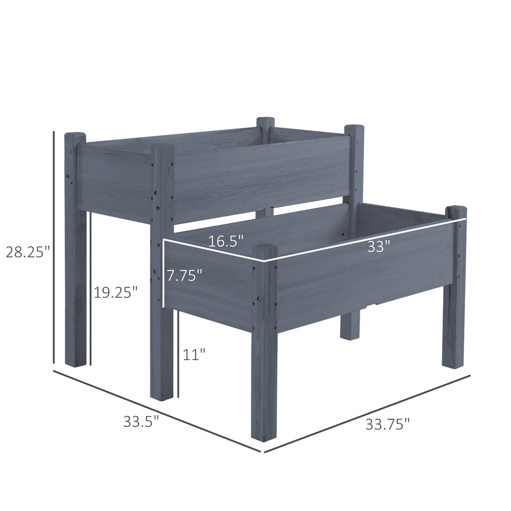 Outsunny 34'x34'x28' Raised Garden Bed, 2-Tier Elevated Wood Planter Box for Backyard, Patio to Grow Vegetables, Herbs, and Flowers, Gray Media 7