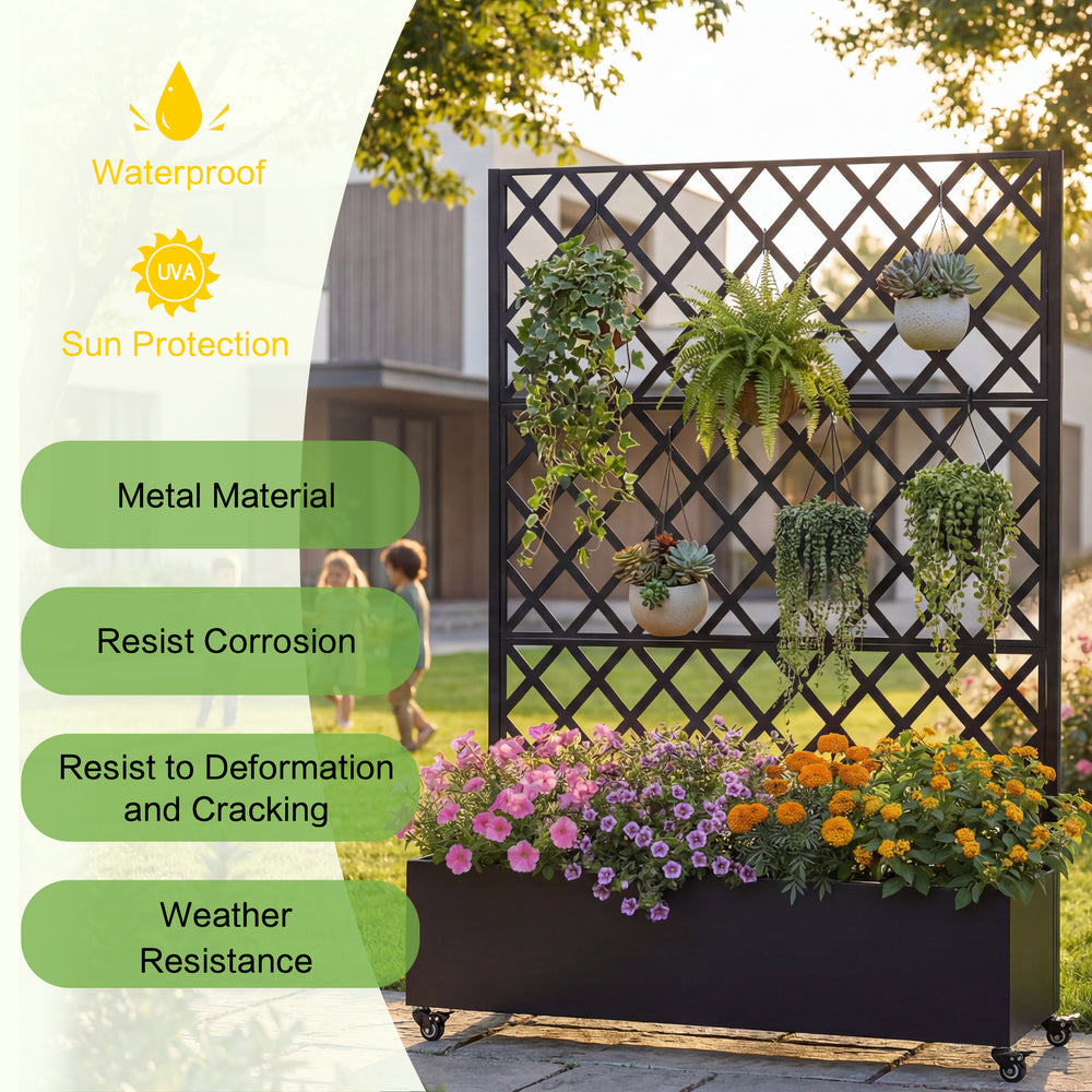 Metal Raised Garden Bed with Wheels and Trellis,73'x47'x16' Planter Box for Climbing Plants, Vegetables & Vines, Features Privacy Screen and Drainage Holes Media 4