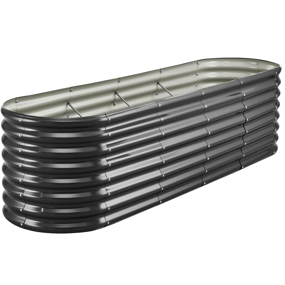 Metal Raised Garden Bed, 8 x 2 x 2 ft Oval Outdoor Galvanized Planter Garden Box, Open Bottom Design, Large Planter Raised Bed for Growing Vegetables, Flowers, Herbs, and Succulents, Dark Gray Media 12