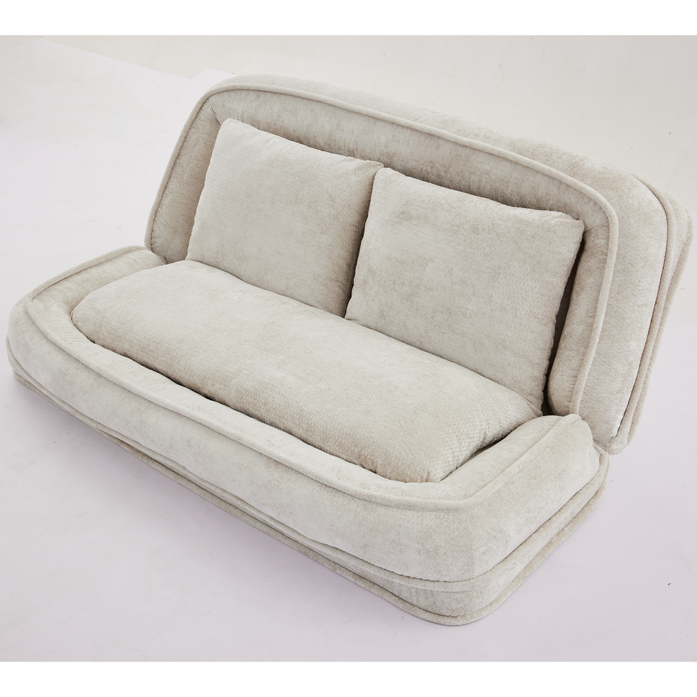 Pet Sofa Bed Chenille 2-In-1 Lounge Couch With 5 Adjustable Positions For People & Pets Beige Media 24