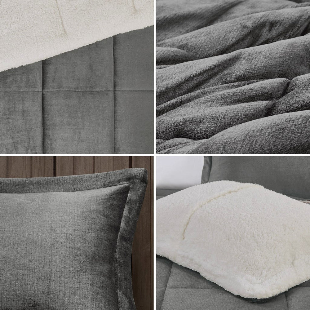 Full/Queen Plush to Sherpa Down Alternative Comforter Set Media 3
