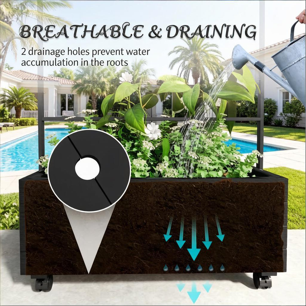 Dual-Function Design Planting box,Wooden Elevated Garden Bed with Trellis,Outdoor Planter Box,Portable Raised Garden Bed Media 3