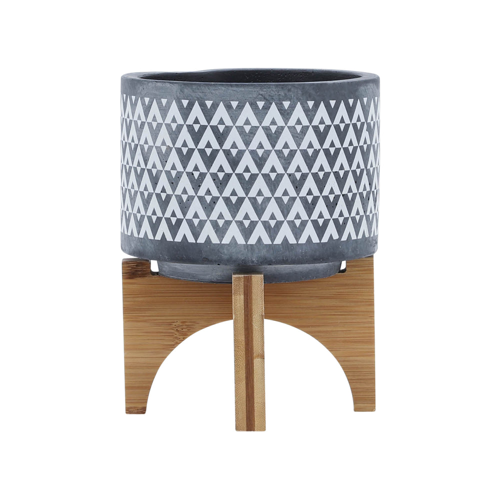 CERAMIC 5' AZTEC PLANTER ON WOODEN STAND, GRAY Media 3