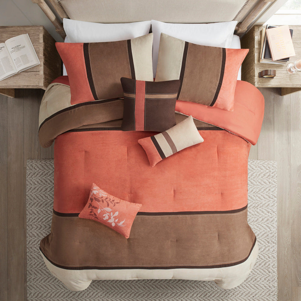7 Piece Faux Suede Comforter Set Coral Cal King Media 7