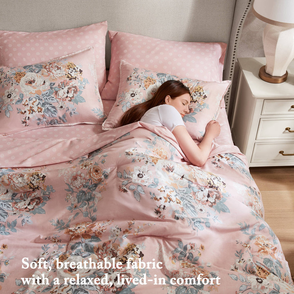 7-Piece King 7 Piece Vin -inspired Collection floral print,Pink Media 7
