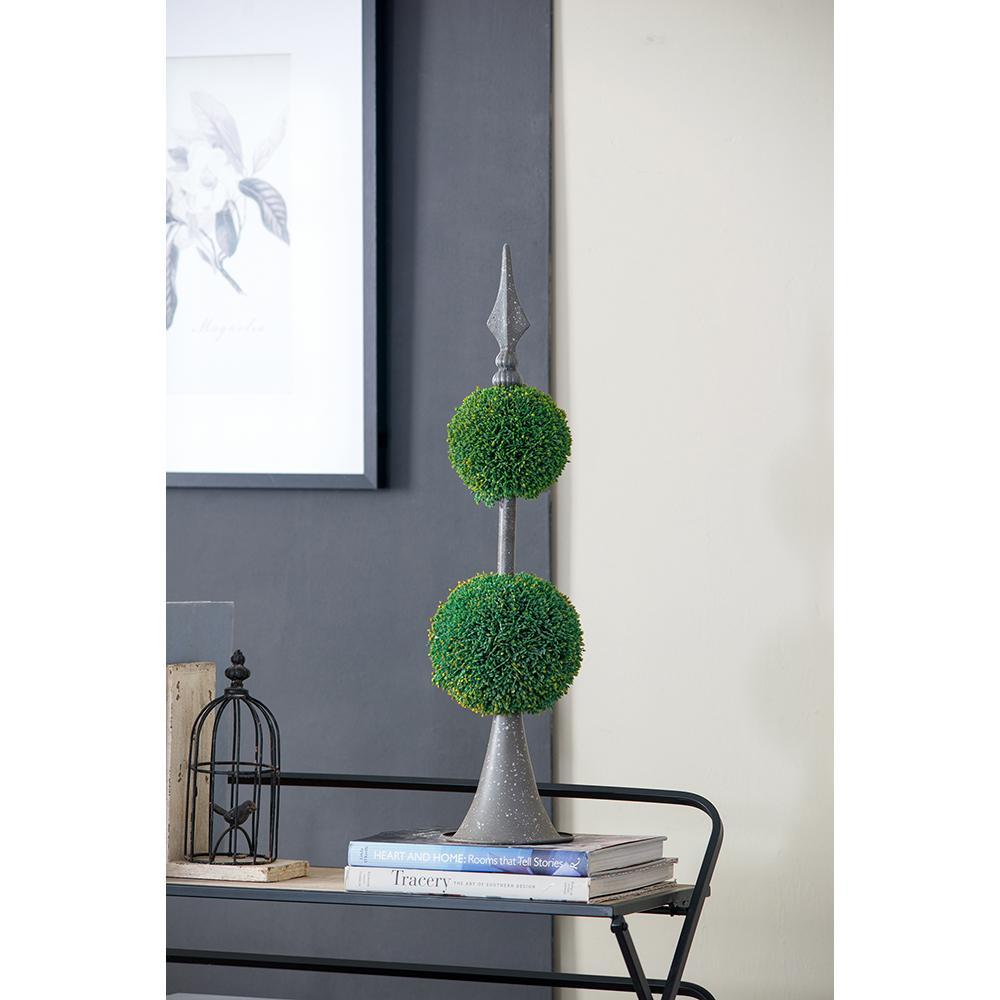 D7x26.5' Artificial Two-Tiered Boxwood Sphere Topiary on Metal Spire Media 7