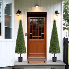 6FT Artificial Conical Topiary Trees  UV Resistant Faux Cedar Bushes and Evergreen Shrubs, Fake Potted Plants for Front Porch Outside Planter Decor, 1pc/set perspective