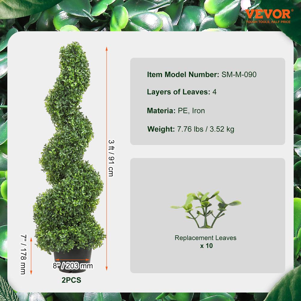 2 pcs. Artificial Boxwood Tower Topiary Spiral Artificial Plant 91cm high Decorative Plant Green Plastic PE Iron Topiary Plants incl. 10 pcs. Replacement Leaves Media 8
