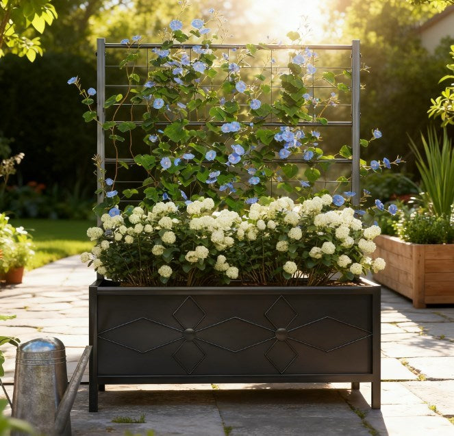 Garden Bed,Outdoor Planter Box Galvanized Raised Garden Bed,with Trellis for Climbing Vines Media 1