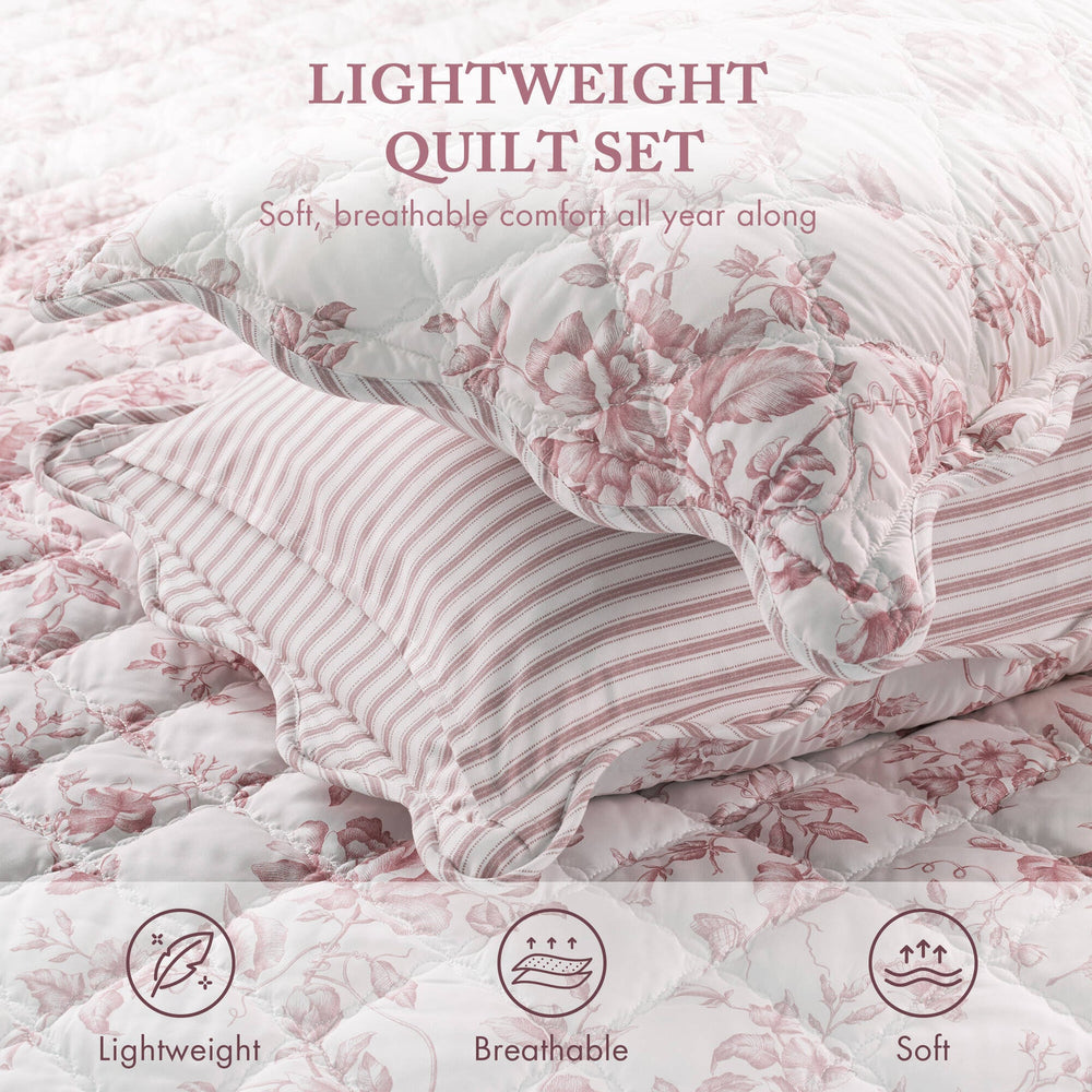 4 Pieces Full/Queen  Quilt Set with Decorative Pillow,Pink Media 2