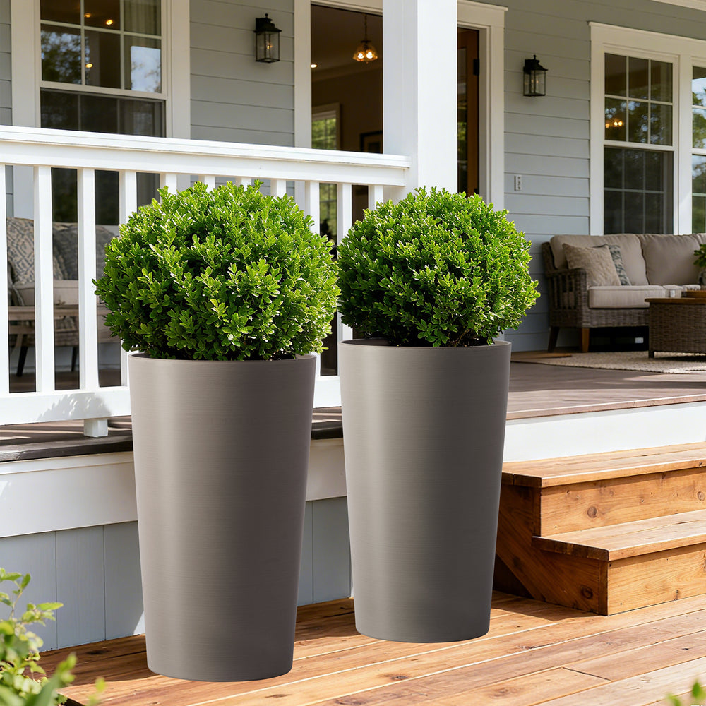 2 Pack Tall 21.7 in Planters for Outdoor Plants Modern Tall Square Planter Box Indoor Outdoor Porch Patio Flower Pot Modern Big Tapered Matte Tree Flower Pot for Garden, (Brown) Media 4