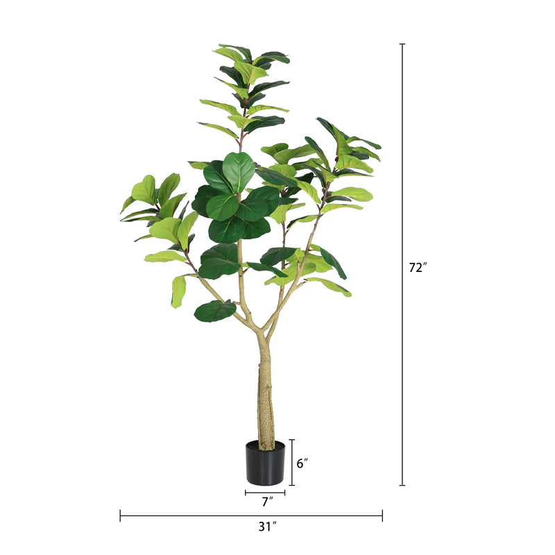 6FT Artificial Fiddle Leaf Fig Tree, Realistic Faux Potted Plant in Black Pot, 1pc/set