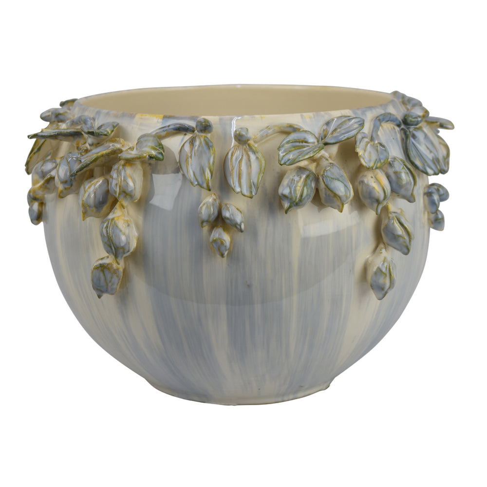 Decorative Bowl Planter, White Ceramic with Floral Garland Rim, 12 Inch Media 3