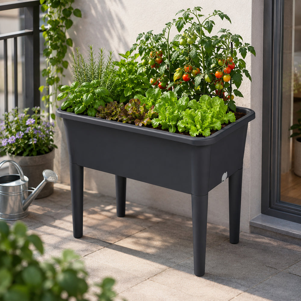 Raised Garden Bed with Ventilated Transparent Greenhouse Lid, Elevated Planter Box with Removable Legs for Vegetables & Flowers, Deep Gray Media 10