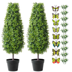 2 Pack 3' Artificial Boxwood Topiary Tree Faux Plant UV Decor In/Outdoor perspective