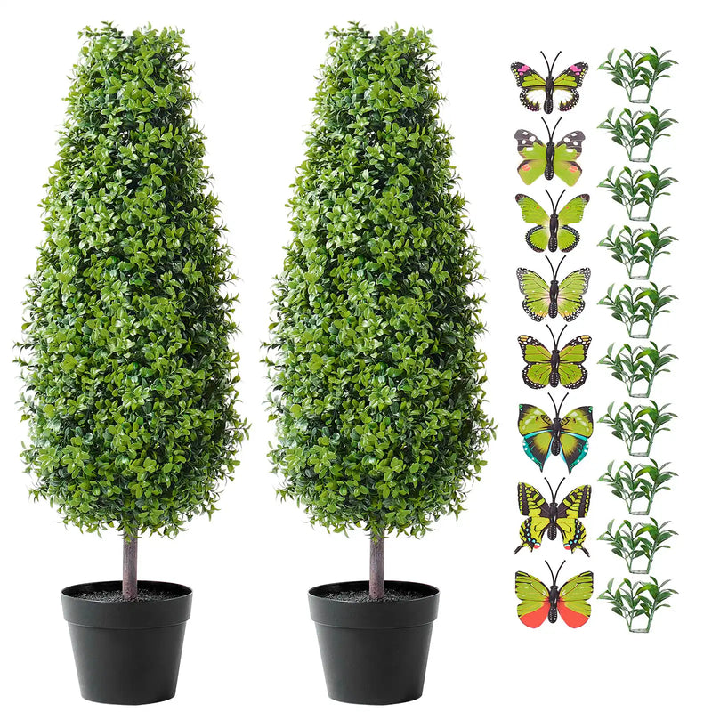2 Pack 3' Artificial Boxwood Topiary Tree Faux Plant UV Decor In/Outdoor