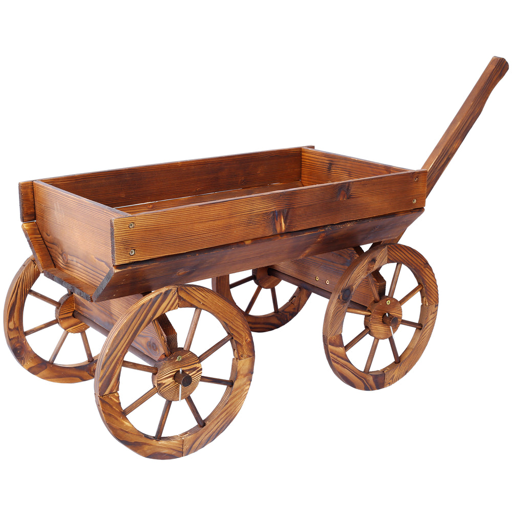 Wood Wagon Flower Planter Pot Stand W/Wheels Home Garden Outdoor Decor Media 3