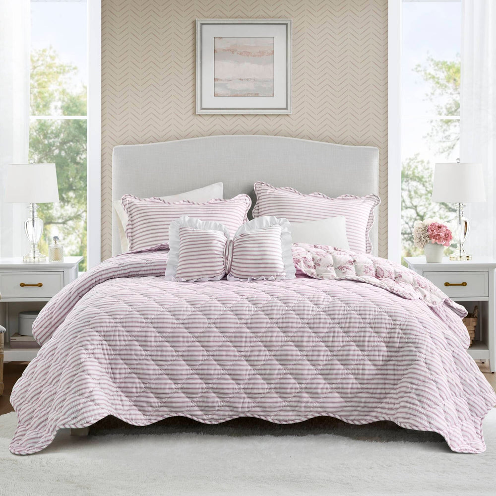 4 Pieces King  Quilt Set with Decorative Pillow,Pink Media 24