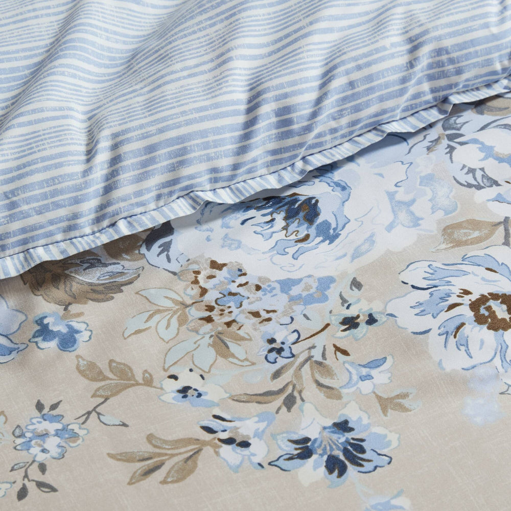 5-Piece Twin 5 Piece Vin -inspired Collection floral print,Beige/Blue Media 9