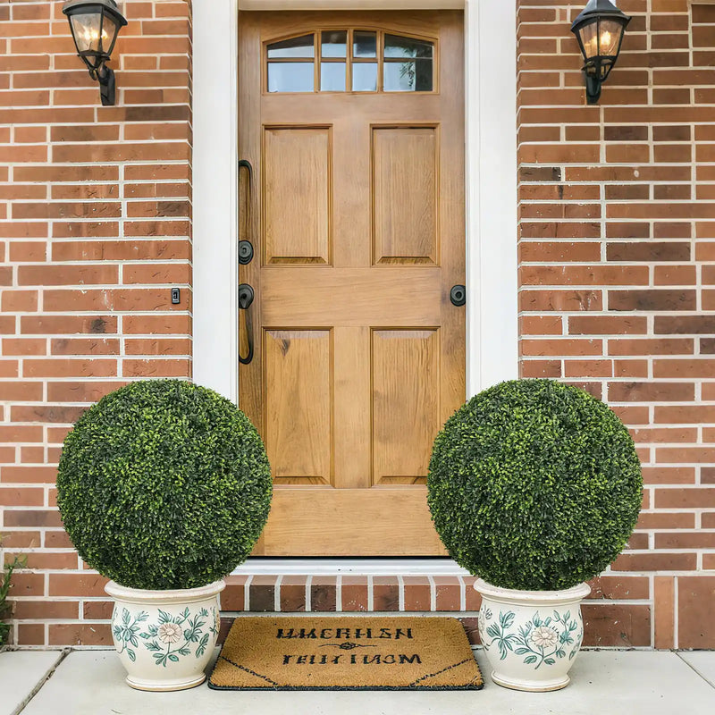 22.4IN Topiary Balls Artificial Outdoor Faux Boxwood Plants Large Green Decorative Spheres for Garden Front Porch Patio Planter Decoration, 2pcs/set